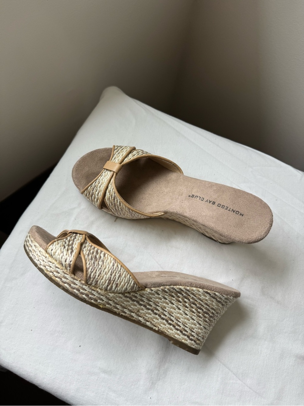 Vintage Montego Bay Club Raffia Wedge Slide Sandals Boho Y2K Platform Mules 6.5
